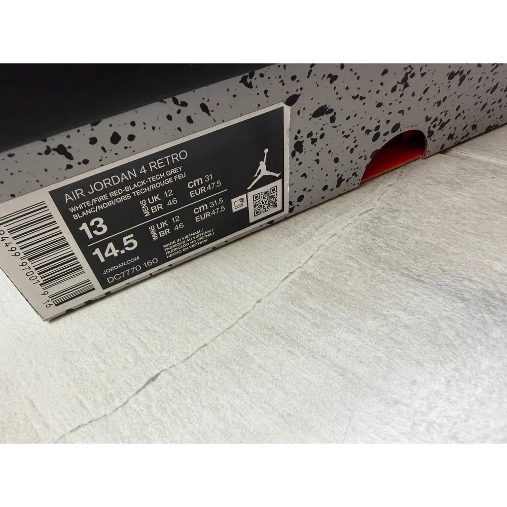 Air Jordan 4 Retro Fire Red 2020 White Black Mens Size 13 DC7770-160